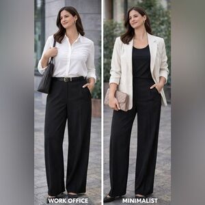 H&M Black Wide Leg Dress Pants Size 20 Plus High Waist Career Trouser